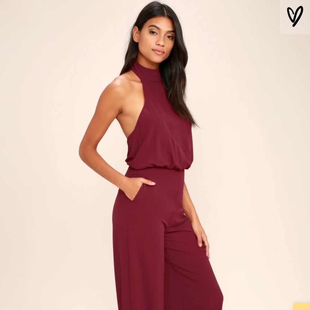 Lulus Moment For Life Halter Jumpsuit Wine